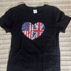 Black USA/UK  Shirt with Heart Flag Design